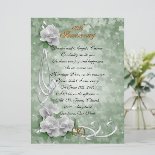 50e Jubileum gelofte vernieuwing witte rozen Kaart (Staand voorkant)