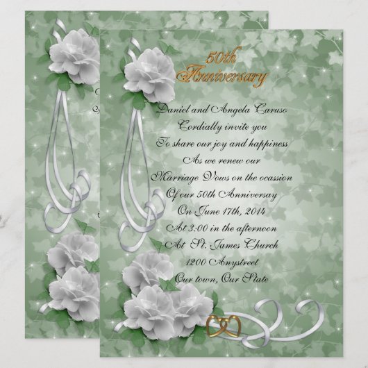 50e Jubileum gelofte vernieuwing witte rozen Kaart (Voorkant / Achterkant)