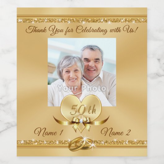 50e Jubileum gepersonaliseerde flessenetiketten, g Wijn Etiket (Enkel label)