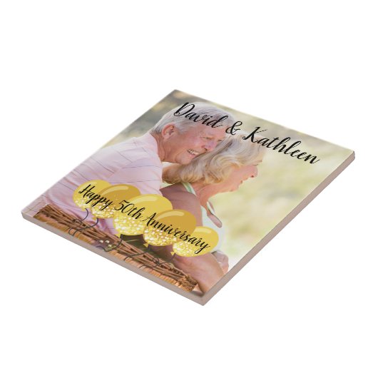 50e Jubileum gepersonaliseerde foto Tegel Trivet Tegeltje (Zijkant)