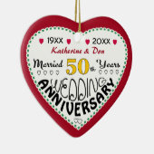 50e Jubileum Gift Hart Vormgegeven Kerst Keramisch Ornament (Rechts)