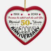 50e Jubileum Gift Hart Vormgegeven Kerst Keramisch Ornament (Achterkant)
