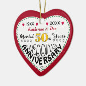 50e Jubileum Gift Hart Vormgegeven Kerst Keramisch Ornament (Links)