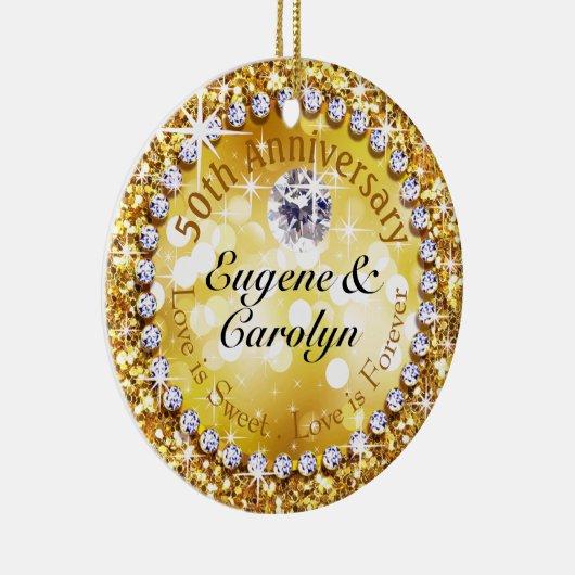 50e Jubileum Glitzy Diamond Bling | goud Keramisch Ornament (Rechts)