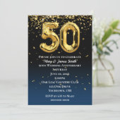 50e Jubileum Gold-ballonnen en Confetti Kaart (Staand voorkant)