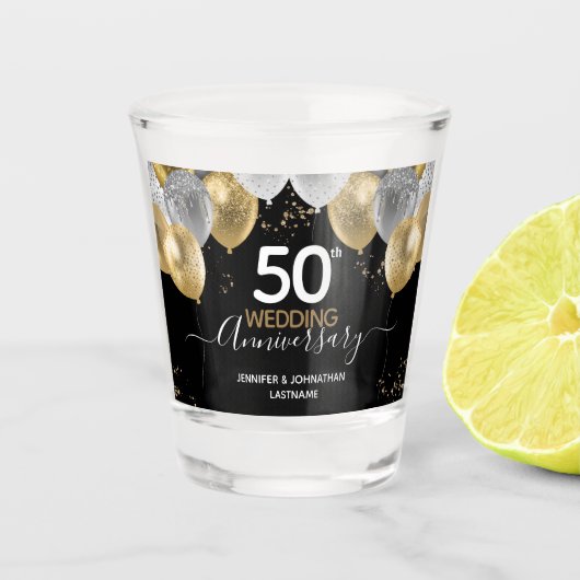 50e Jubileum Gold-ballonnen Shot Glas (Voorkant)