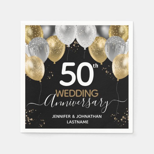 50e Jubileum Gold Balloons Napkins Servet (Voorkant)