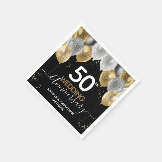 50e Jubileum Gold Balloons Napkins Servet (Hoek)