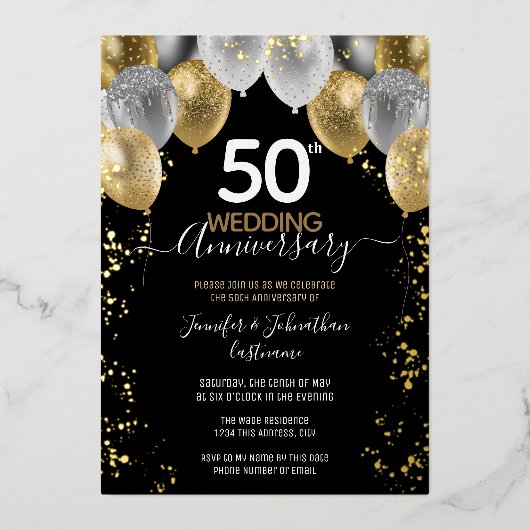 50e Jubileum Gold Balloons Uitnodigingen (Voorkant)