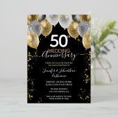 50e Jubileum Gold Balloons Uitnodigingen (Staand Voorkant)