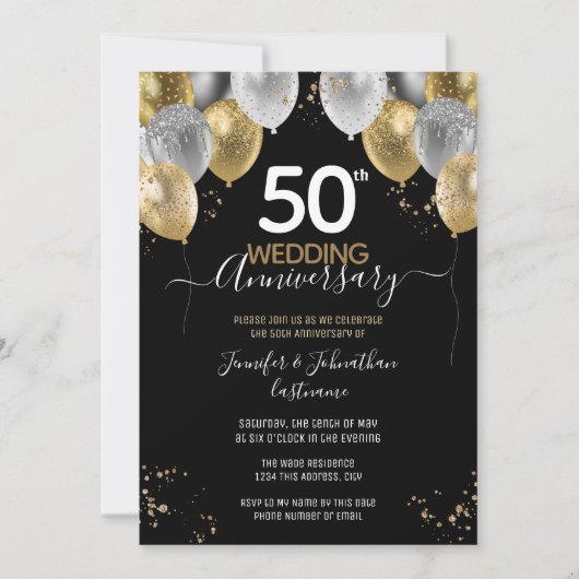 50e Jubileum Gold Balloons Uitnodigingen (Voorkant)