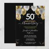 50e Jubileum Gold Balloons Uitnodigingen (Voorkant / Achterkant)