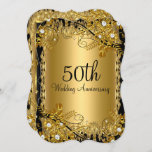 50e Jubileum Gold Black Diamond Floral Swirl Kaart<br><div class="desc">Uitnodiging voor 50ste Jubileum bruiloft. Elegante diamantbloemen en zwarte zwijn. Let op: alle platte afbeeldingen! Ze hebben geen echte juwelen!</div>
