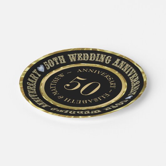 50e Jubileum Gold & Black White Diamonds Dinne Papieren Bordje (Gekanteld)