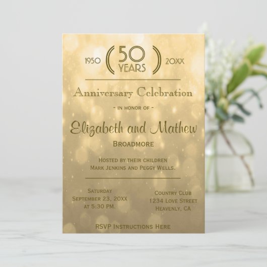50e Jubileum | Gold Bokeh Lights Kaart (Staand voorkant)