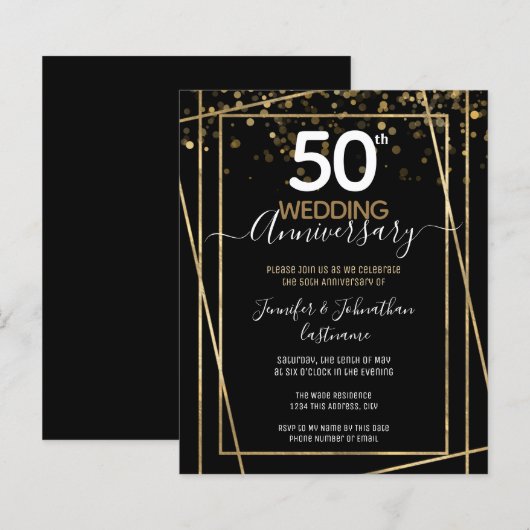 50e Jubileum Gold Border Budget Invitations (Voorkant / Achterkant)