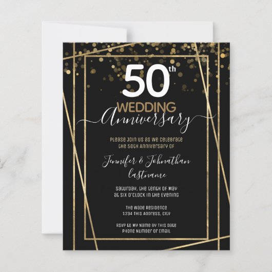 50e Jubileum Gold Border Budget Invitations (Voorkant)