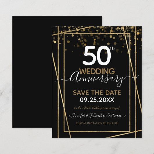 50e Jubileum Gold Border Save the Date Budget (Voorkant / Achterkant)