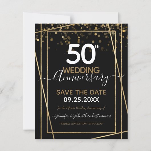 50e Jubileum Gold Border Save the Date Budget (Voorkant)
