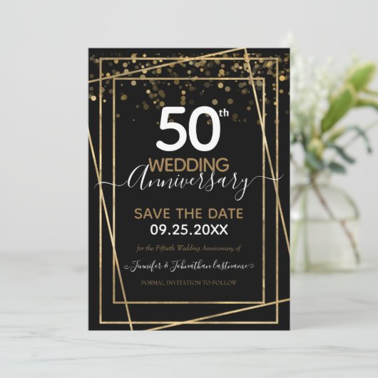 50e Jubileum Gold Border Save the Date Kaart (Staand voorkant)