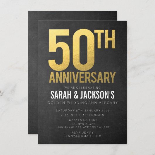 50e Jubileum Gold Chalkboard Party Kaart (Voorkant / Achterkant)
