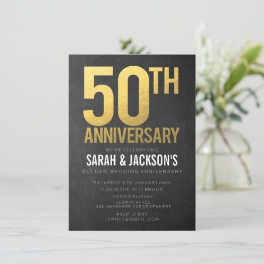 50e Jubileum Gold Chalkboard Party Kaart (Staand voorkant)