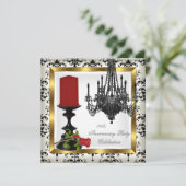 50e Jubileum Gold Chandelier Red Rose Candle Kaart (Staand voorkant)