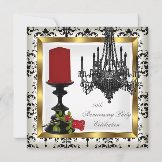 50e Jubileum Gold Chandelier Red Rose Candle Kaart (Voorkant)