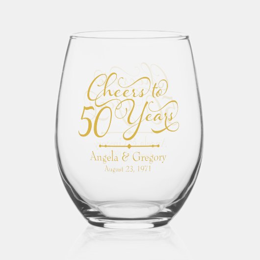 50e Jubileum Gold Cheers tot 50 jaar Wijnglas Zonder Voet (Voorkant)