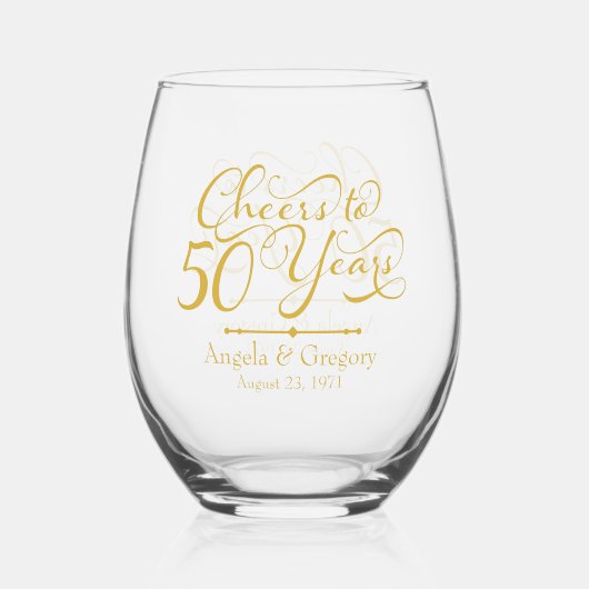 50e Jubileum Gold Cheers tot 50 jaar Wijnglas Zonder Voet (Achterkant)