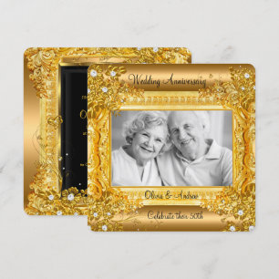 50e Jubileum Gold Diamond Floral Foto Kaart