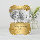 50e Jubileum Gold Diamond Floral Foto Kaart (Staand voorkant)