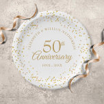 50e Jubileum Gold Dust Confetti Papieren Bordje<br><div class="desc">Met een delicaat goudstofconfetti. Pas je aan met je speciale gouden verjaardagsinformatie van 50 jaar in de goudbeker. Ontworpen door: Thisnotme©</div>