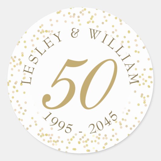 50e Jubileum Gold Dust Confetti Ronde Sticker (Voorkant)