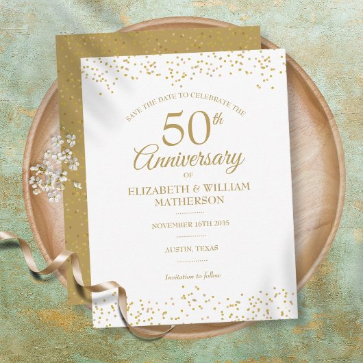 50e Jubileum Gold Dust Confetti Save the Date Aankondigingskaart