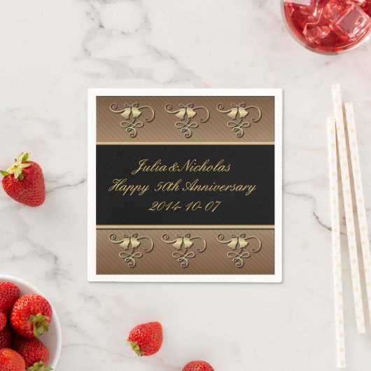 50e Jubileum Gold en zwart-gepersonaliseerd Napkin Servetten (Insitu)