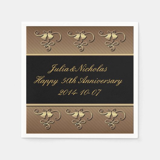 50e Jubileum Gold en zwart-gepersonaliseerd Napkin Servetten (Voorkant)