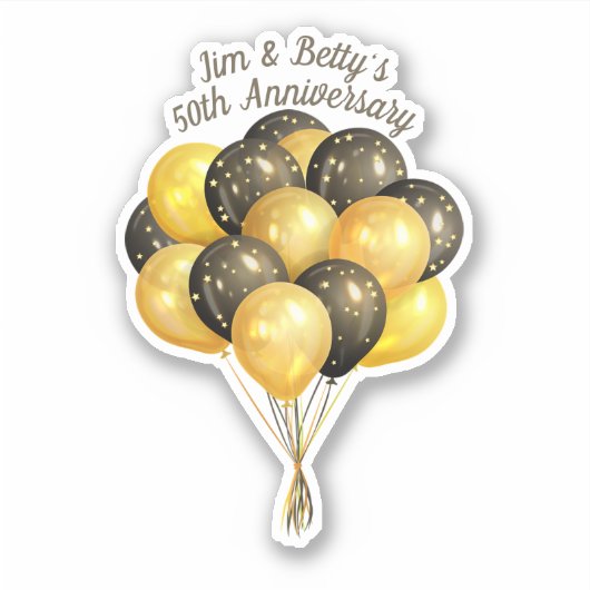 50e Jubileum Gold en zwarte ballonnen Namen Sticker (Voorkant)