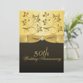 50e Jubileum Gold en zwarte Floral joweld Kaart (Staand voorkant)