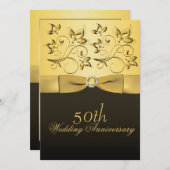 50e Jubileum Gold en zwarte Floral joweld Kaart (Voorkant / Achterkant)