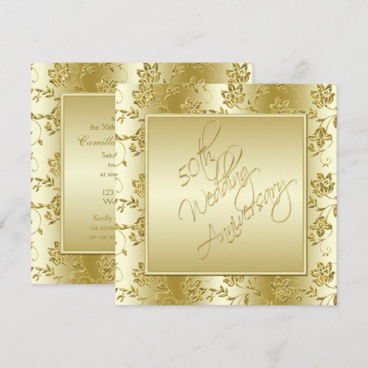 50e Jubileum Gold FAUX Glitter Uitnodiging (Voorkant / Achterkant)
