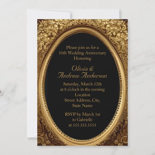 50e Jubileum Gold  Floral Antiek Lijst Kaart (Achterkant)