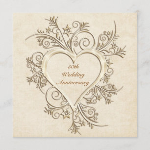 50e Jubileum Gold Floral Heart Kaart