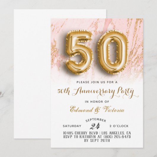 50e Jubileum Gold Floral Kaart (Voorkant / Achterkant)