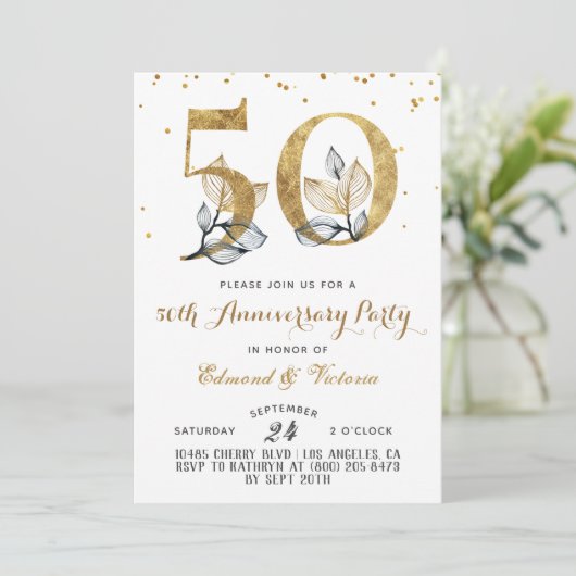 50e Jubileum Gold Floral Kaart (Staand voorkant)