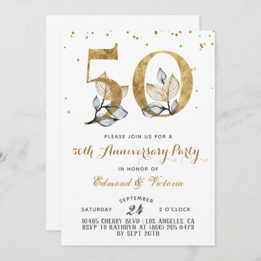 50e Jubileum Gold Floral Kaart (Voorkant / Achterkant)