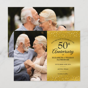 50e Jubileum Gold Foil Save the Date 2 Photo Aankondigingskaart