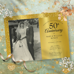 50e Jubileum Gold Foil Wedding Foto Kaart