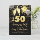 50e Jubileum Gold Glitter Confetti Champagne Kaart (Staand voorkant)