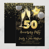 50e Jubileum Gold Glitter Confetti Champagne Kaart (Voorkant / Achterkant)